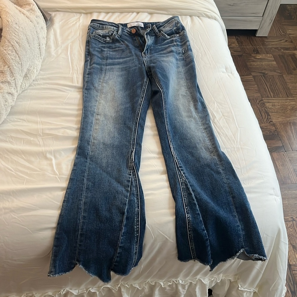 Blue cropped flare jeans